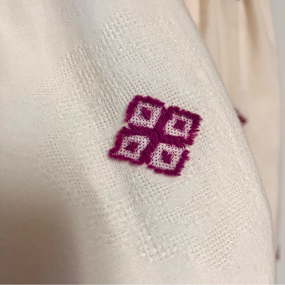 Zara Rustic Dress Womens Large Embroidered Midi Cottagecore Ivory Purple Boho - Picture 7 of 15